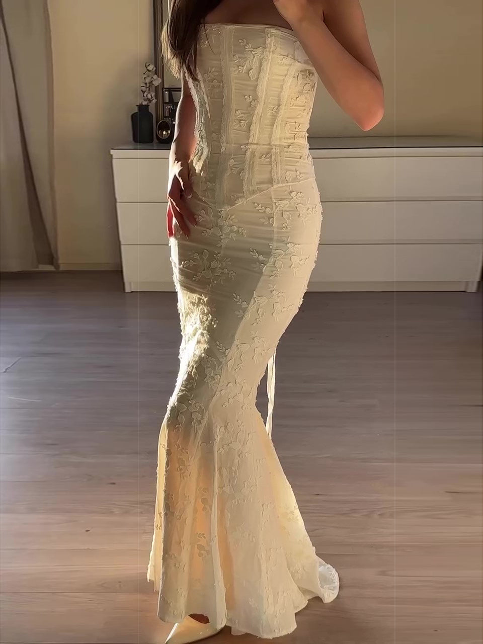 Sexy Embroidered Strapless Butt-covering Two-piece Dress