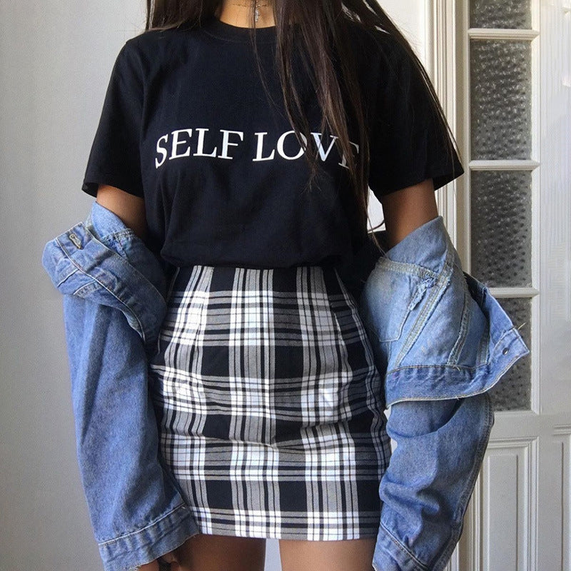 Plaid sexy bag hip skirt