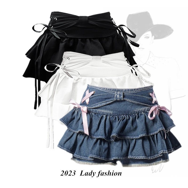 French Style Bow Skirt Anti-exposure High Waist