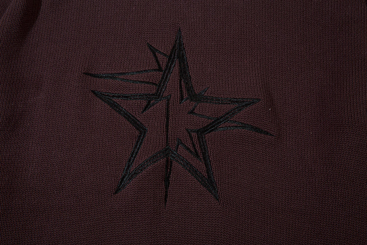 Five-pointed Star Embroidered Crew Neck Loose Sweater