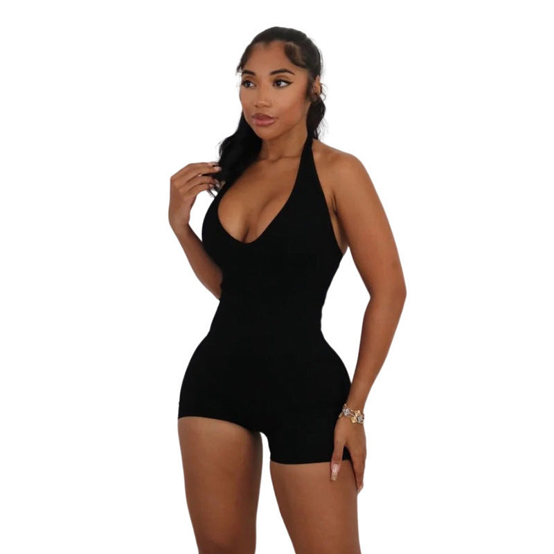 Deep V-neck Backless High Waist Tight Jumpsuit