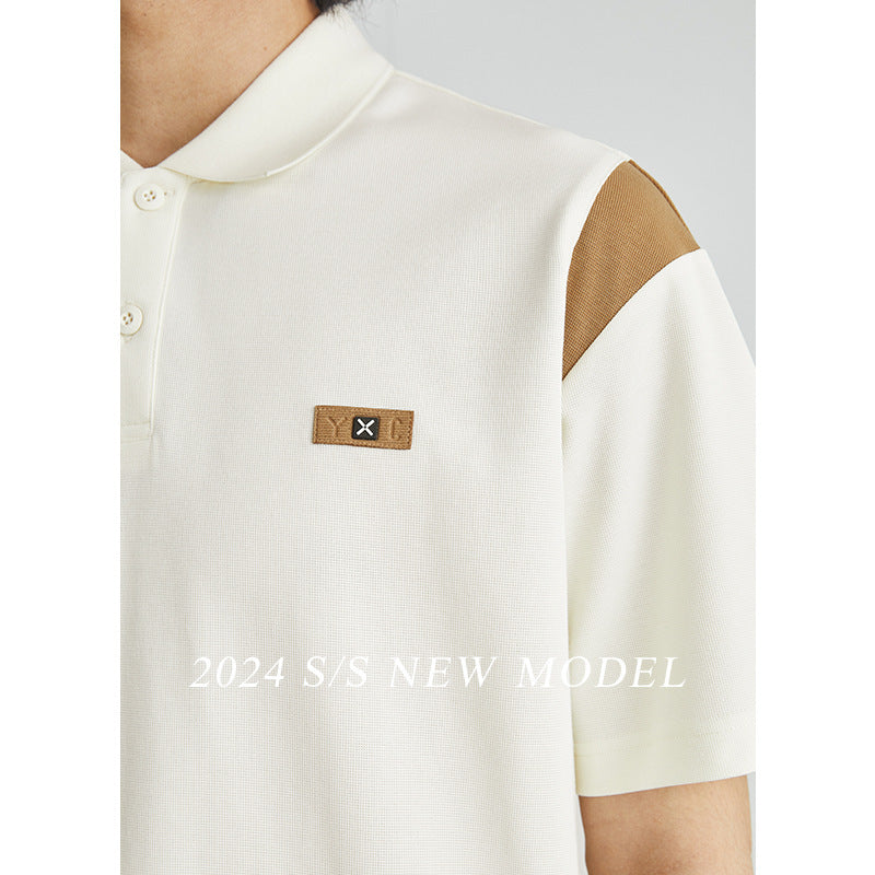 Summer Loose Korean Style Color Contrast Patchwork Polo Shirt