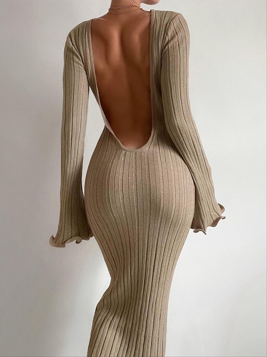 Ruffled Long Sleeve Knitted Maxi Dress