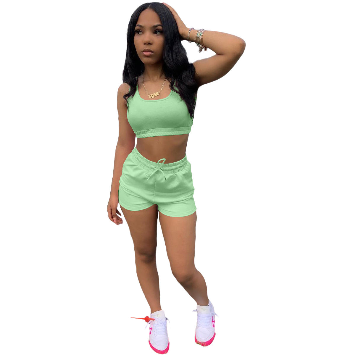 Solid Color Women's Vest And Shorts Two-piece Set