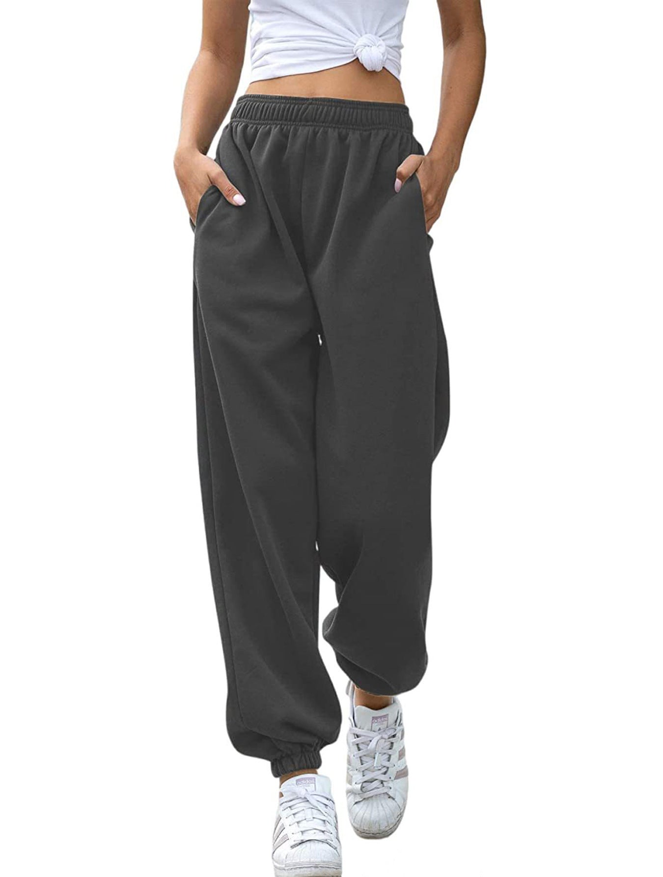 Women's Fashion All-match High Waist Casual Track Sweatpants Ankle Banded Pants