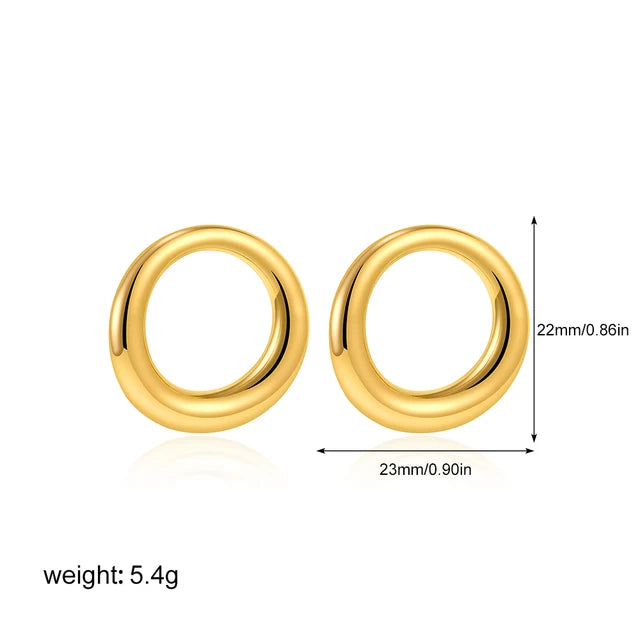 New Trend Waterproof Anti Allergic Metal Geometric Irregular Drop Earrings Gold Plated PVD Chunky Texture Zircon C Ear Stud Hoop