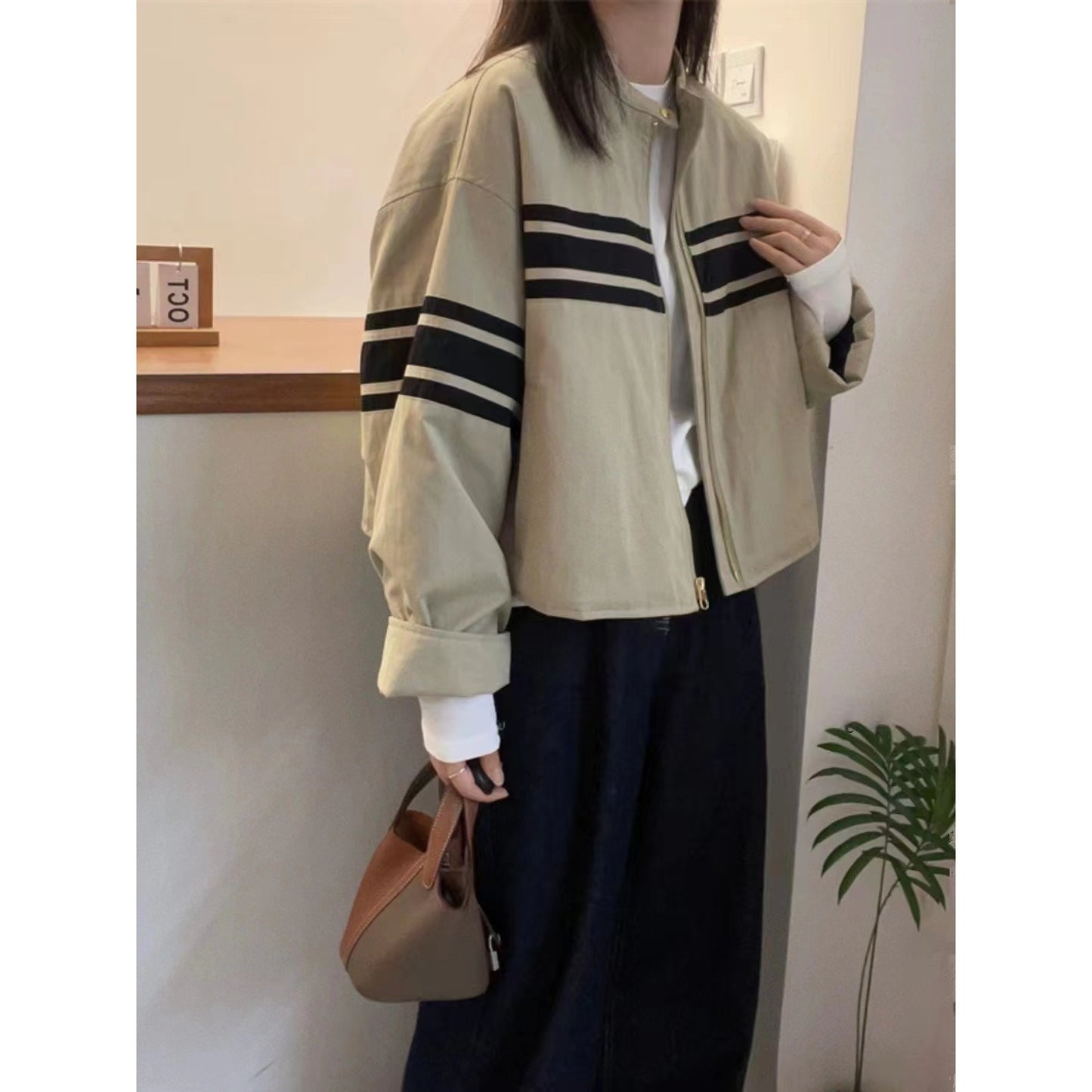 Striped Cotton Jacket Women's Cotton-padded Coat