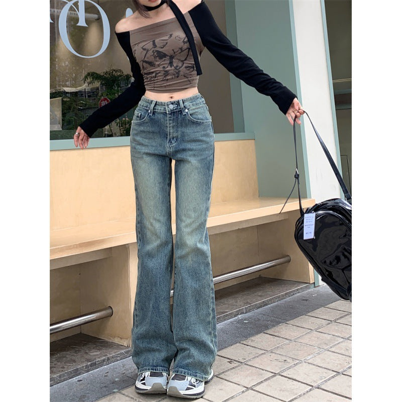 Retro Straight Jeans High Waist Wide Leg Trousers