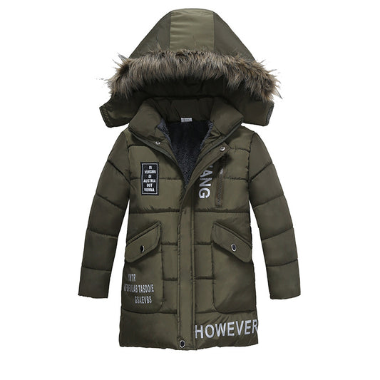 Winter Children's Trendy Cotton-padded Jacket Mid-length Letter Cotton-padded Coat