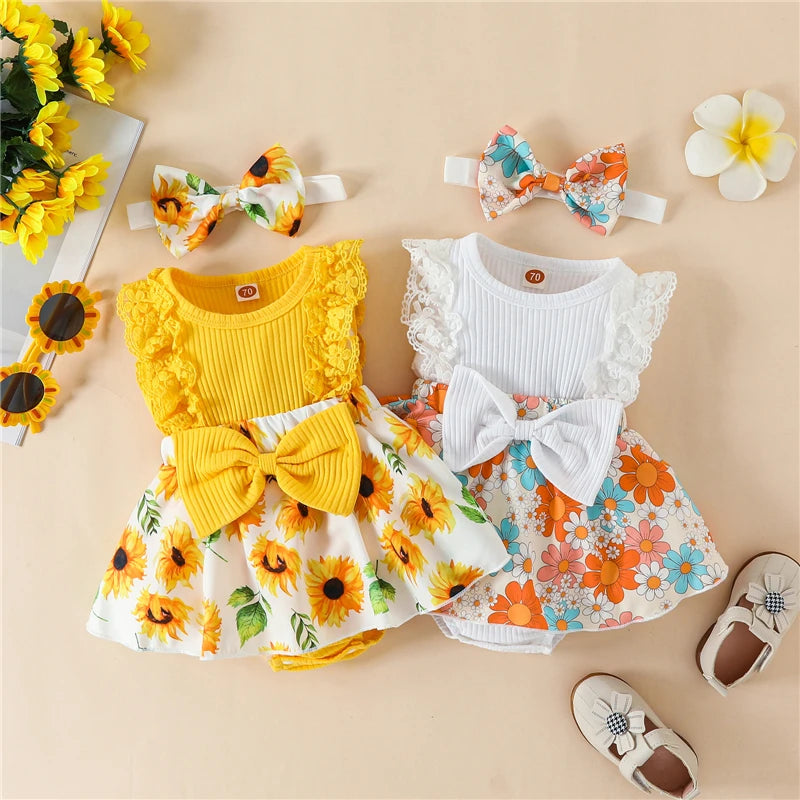 IBaby and Children's Set with Pit Strip Lace Splicing Flower Full Print jumpsuit