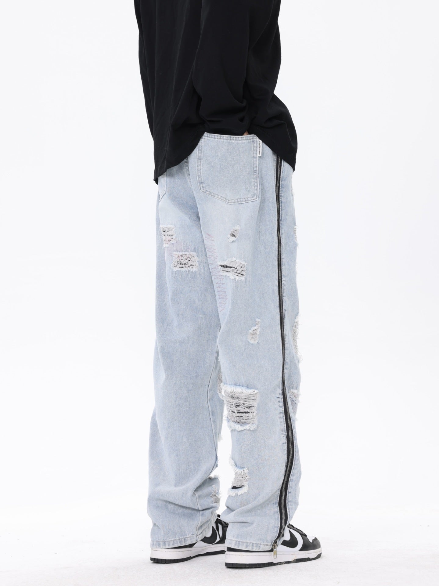 American Street Retro Tattered Jeans Washed Jeans