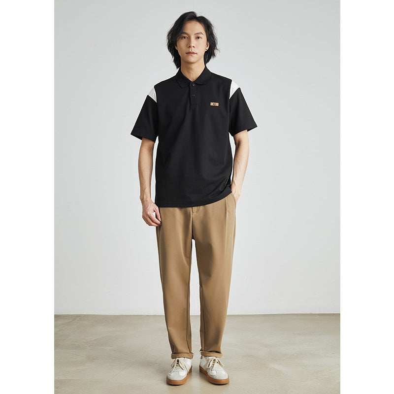 Summer Loose Korean Style Color Contrast Patchwork Polo Shirt