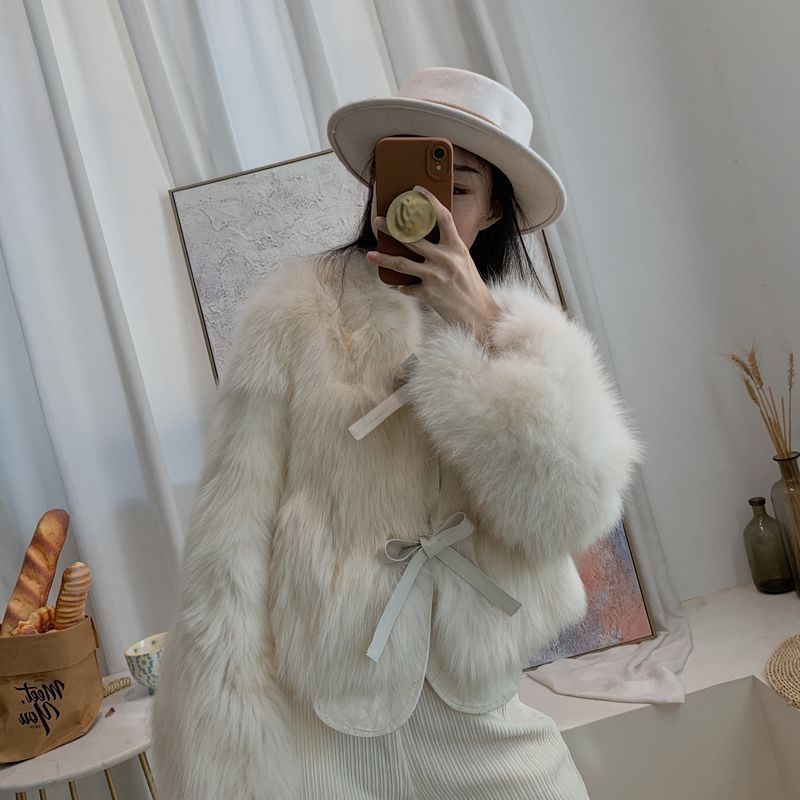 Environmental Protection Fox Fur Fur Coat Short Lace-up