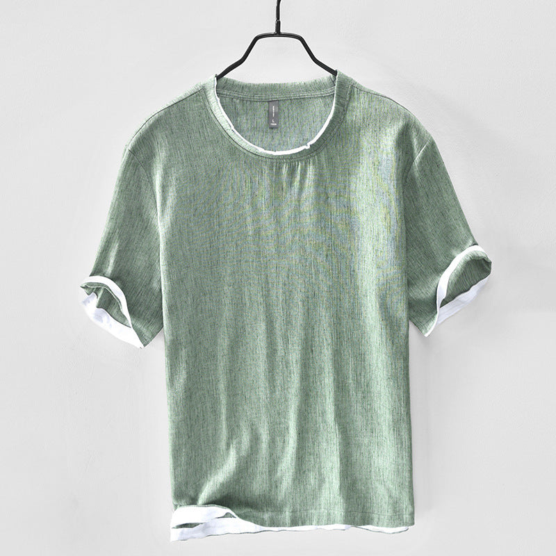 Linen Loose Casual Men's Round Neck T-shirt Japanese Short-sleeved T-shirt