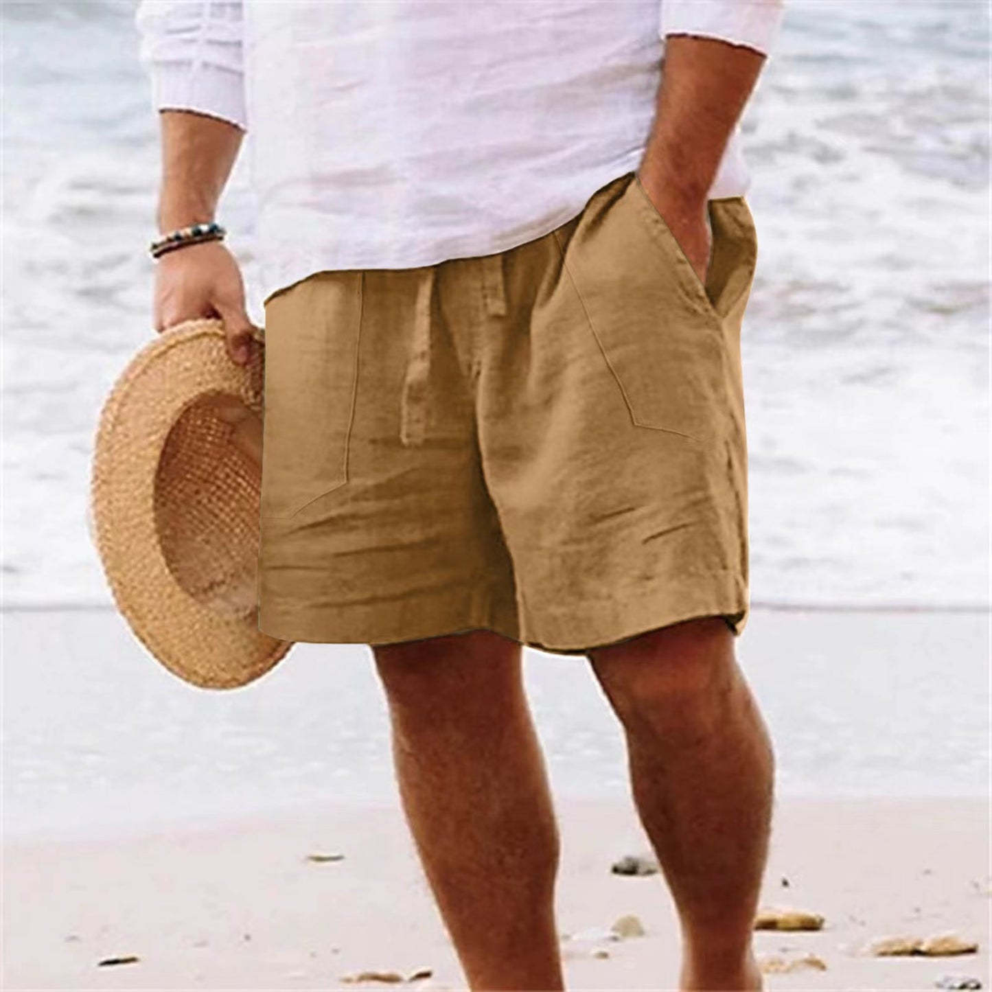 Men's Shorts Cotton And Linen Summer Drawstring Elastic