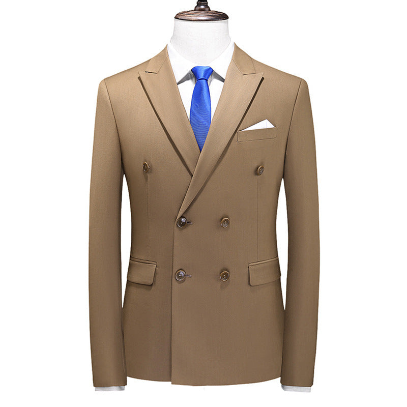 Men's Slim-fit Solid Color Double-row Two-button Suit