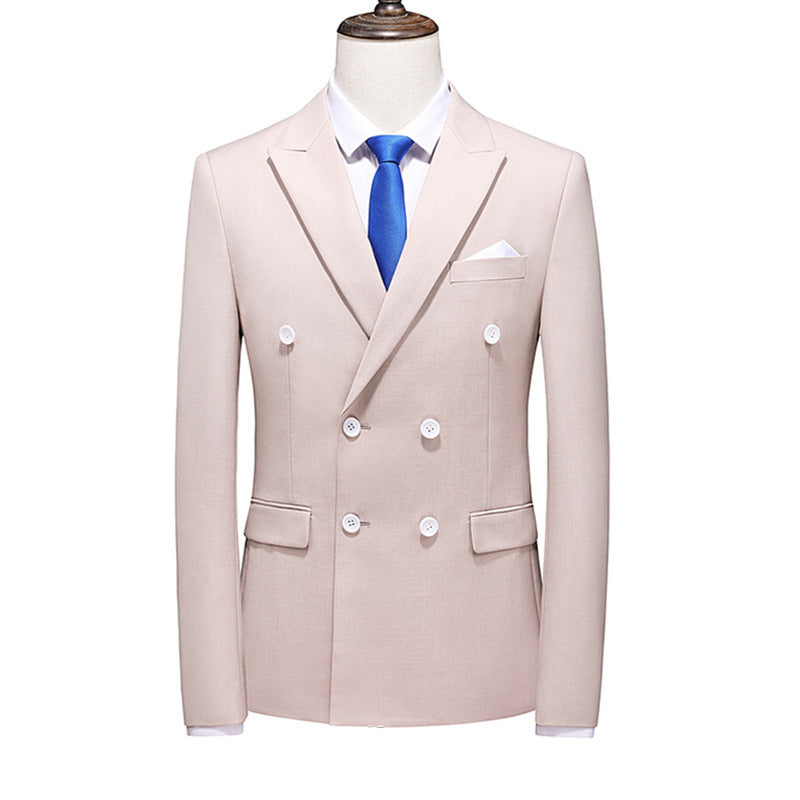 Men's Slim-fit Solid Color Double-row Two-button Suit