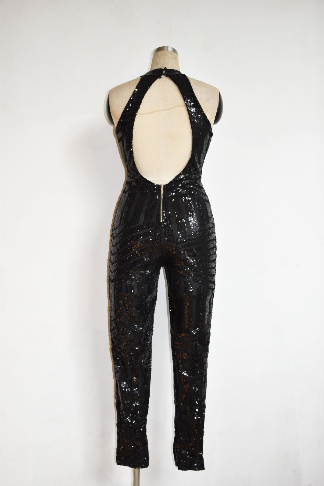 Nude Back Jumpsuit Champagne Black