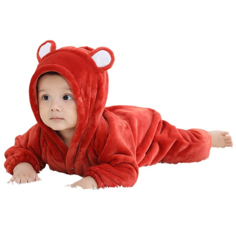 Bear style baby flannel jumpsuit for autumn and winter children's climbing suit cute baby climbing suit