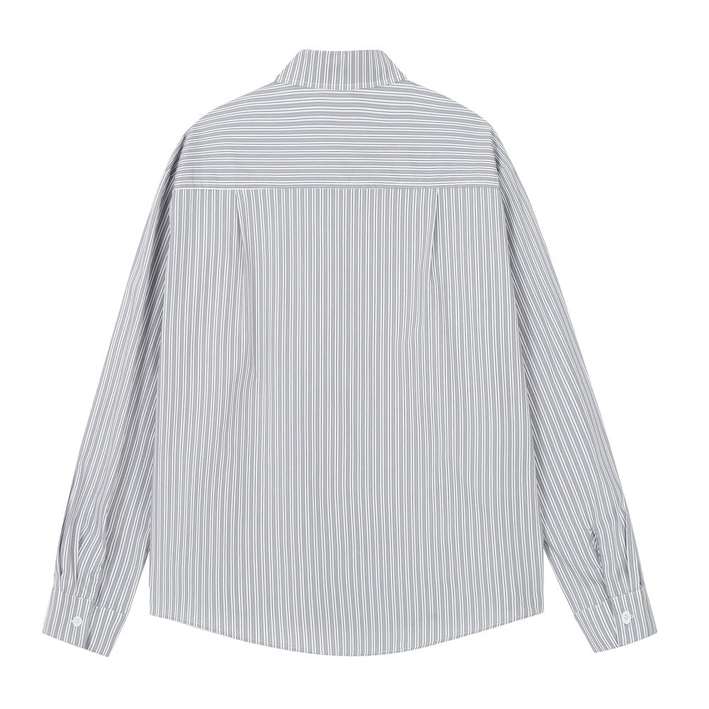 Vertical Striped Long-sleeved Shirt Spring And Autumn American Style Street Fashion