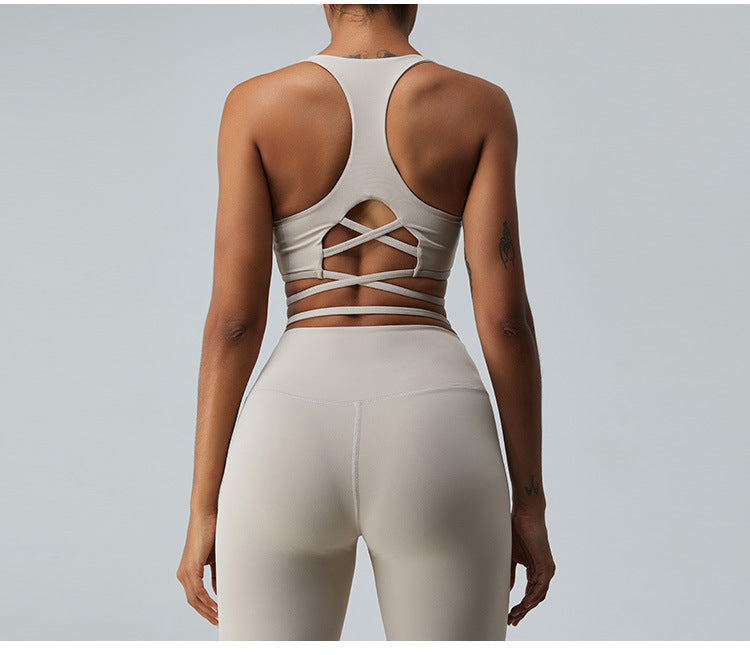 Female Thin Strap Crossing Beautiful Back Tank-top Horn Yoga Pants Suit