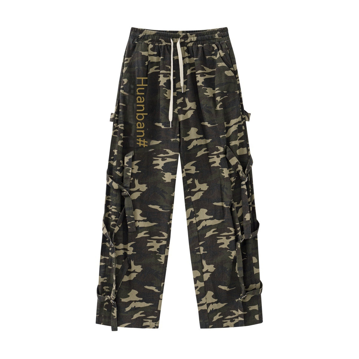 Vintage American Retro Camouflage Cargo Pants with Elastic Waist Drawstring - Couple Street Fashion