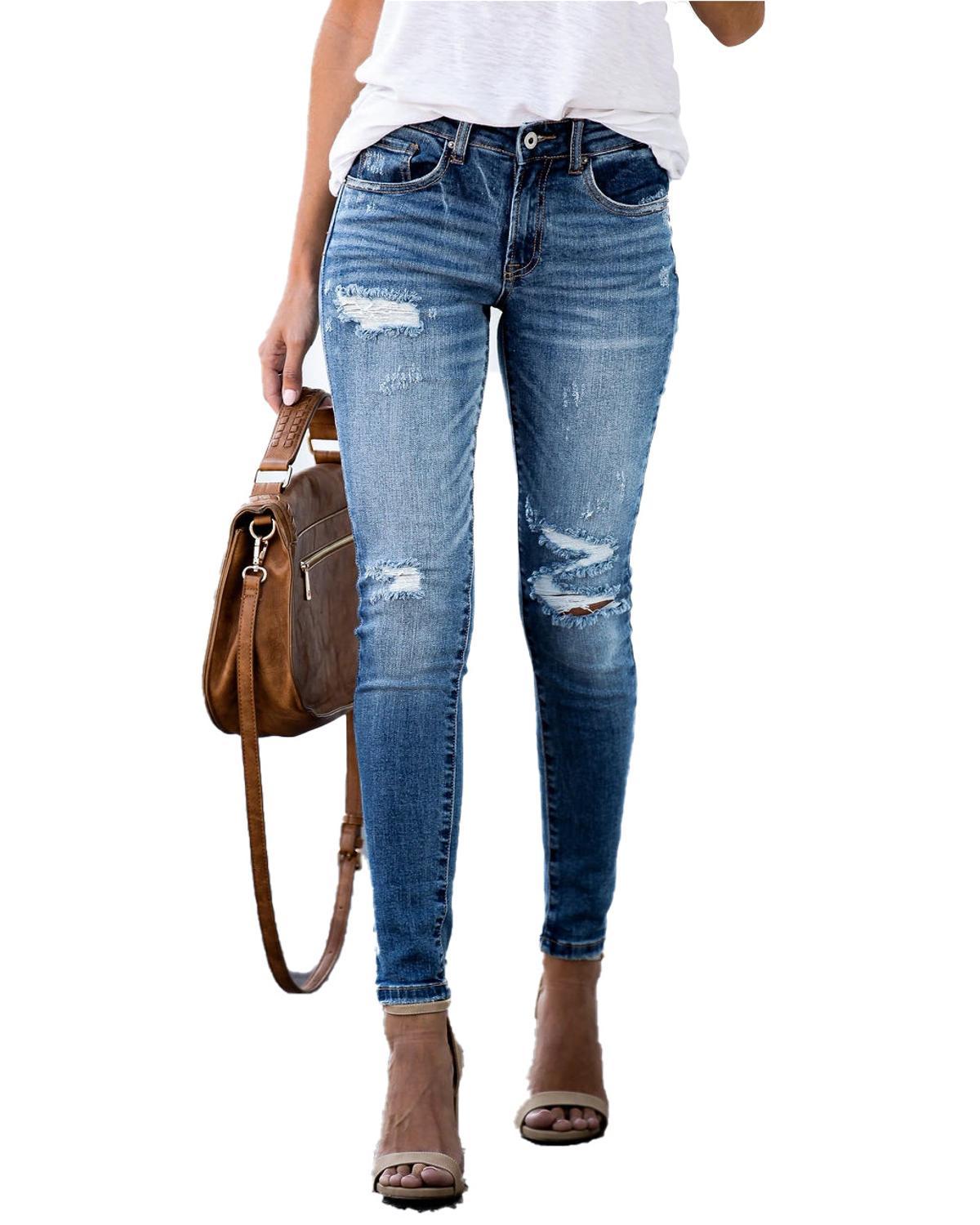 Slim-knee ripped denim pants