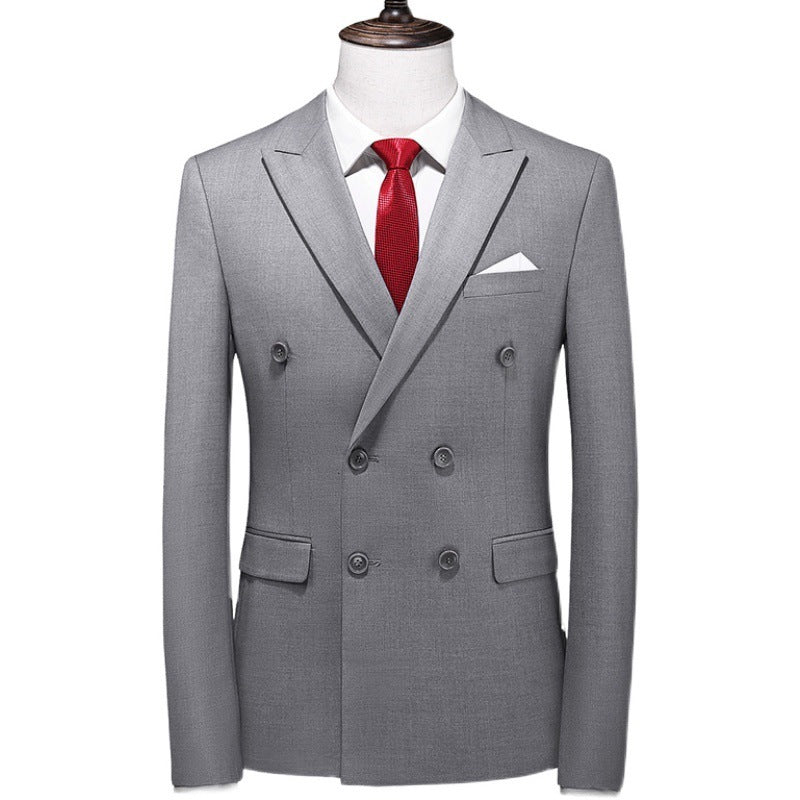 Men's Slim-fit Solid Color Double-row Two-button Suit