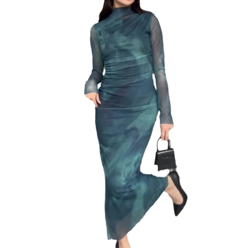 Tie-dye Long Sleeve Slim Fit Hot Girl Long Dress