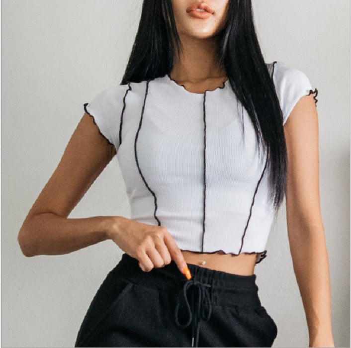 Cropped Short Sleeve T-Shirt Ruffle Sport