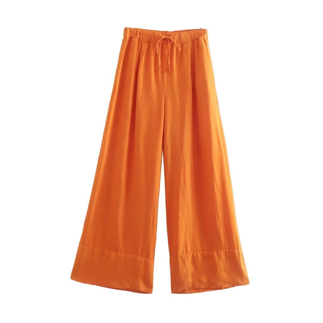 Women's Hanging Collar Linen Top Wide Leg Pants