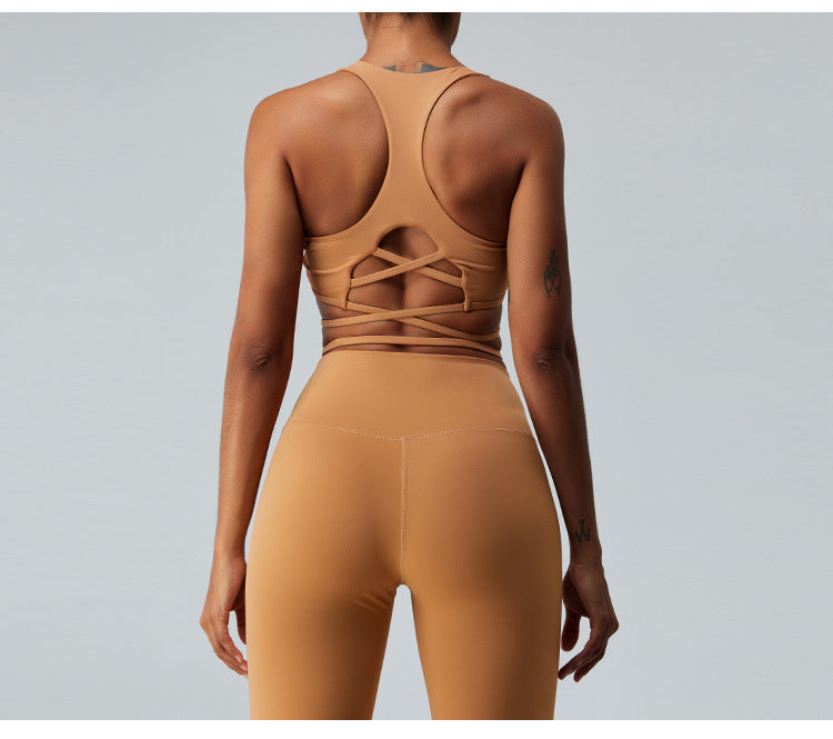 Female Thin Strap Crossing Beautiful Back Tank-top Horn Yoga Pants Suit