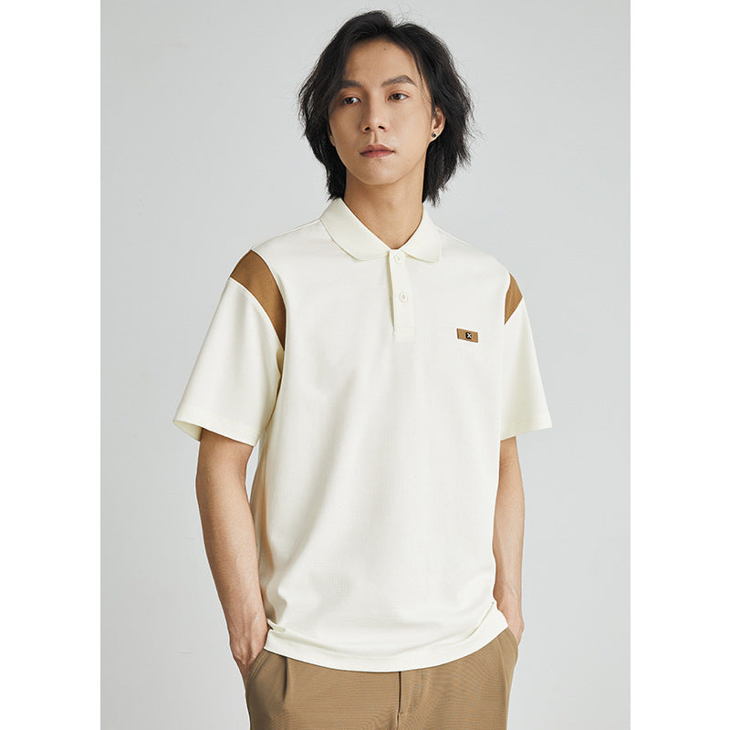 Summer Loose Korean Style Color Contrast Patchwork Polo Shirt