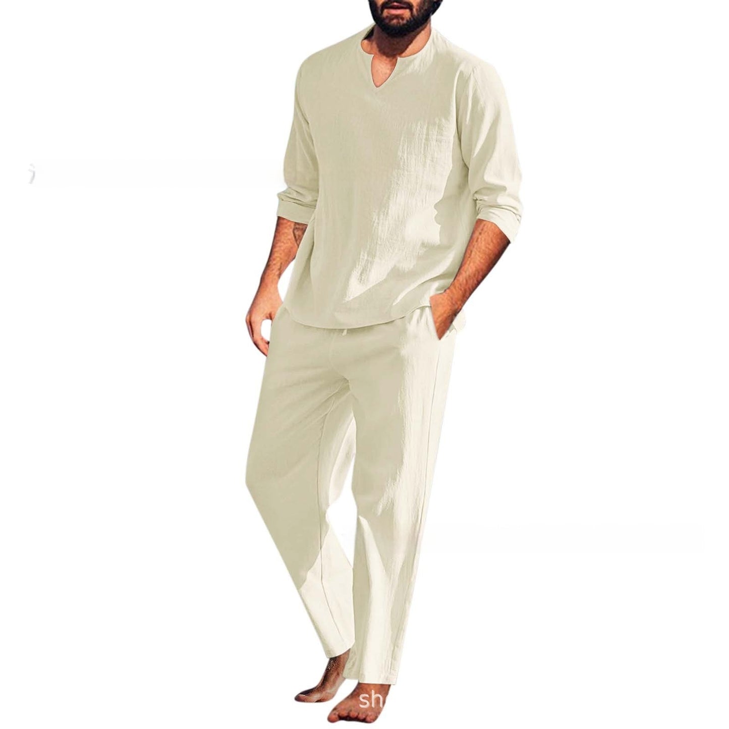 Men's Summer Beach Style Cotton And Linen Suit