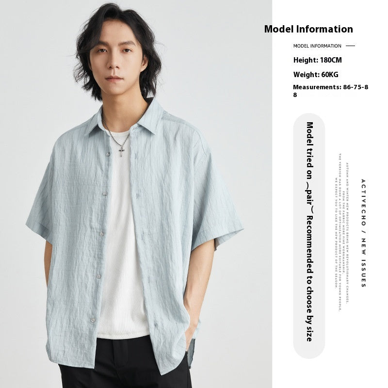 Tencel Cotton Linen Blended Striped Yarn-dyed Short Sleeve Idle Style