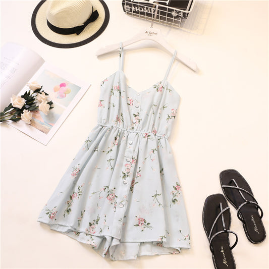 Printed slim chiffon suspender jumpsuit