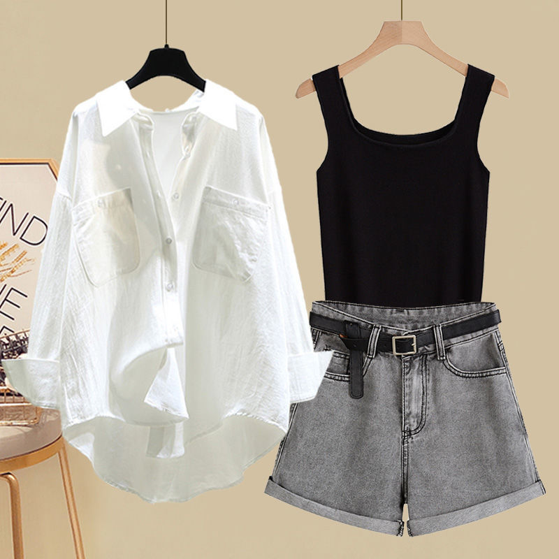 Fried Street Shirt Vest With Temperament Shorts Three-piece Set