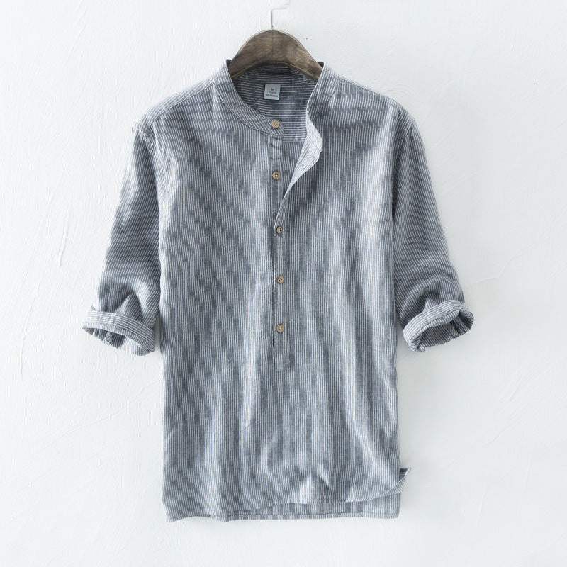 Men's Fashion Casual Solid Color Linen Stand Collar Shirt