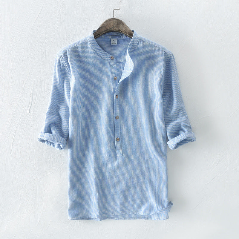 Men's Fashion Casual Solid Color Linen Stand Collar Shirt