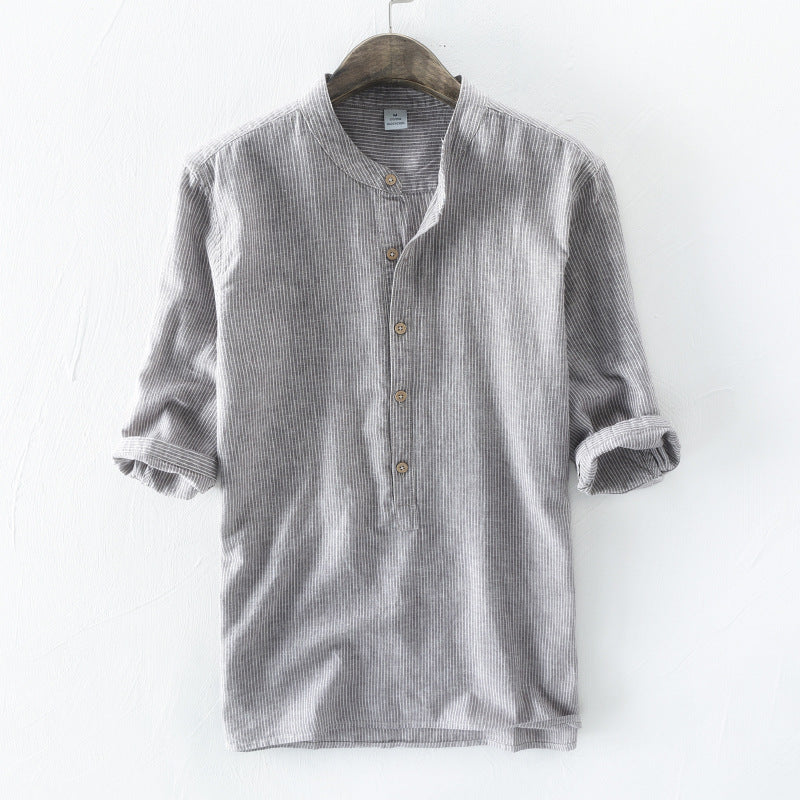 Men's Fashion Casual Solid Color Linen Stand Collar Shirt