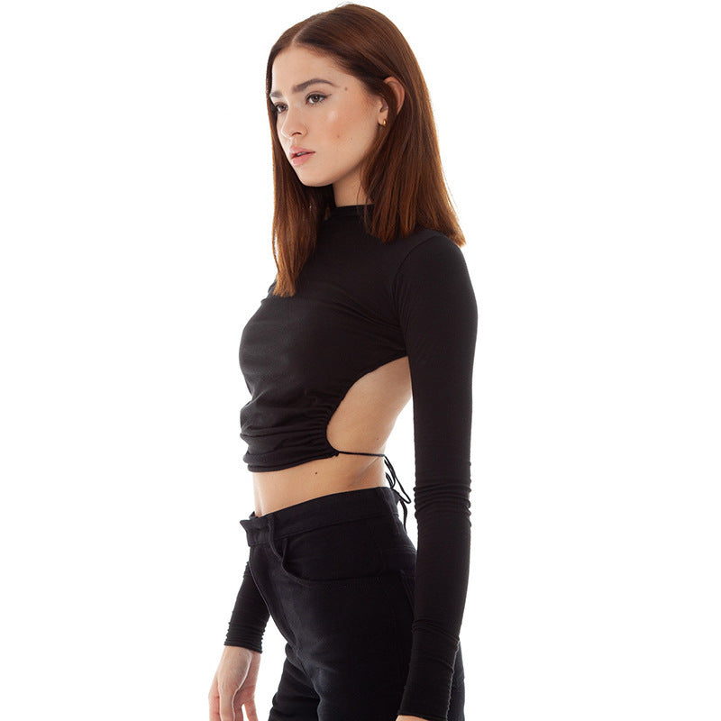 Long-sleeved exposed navel strap bottoming shirt