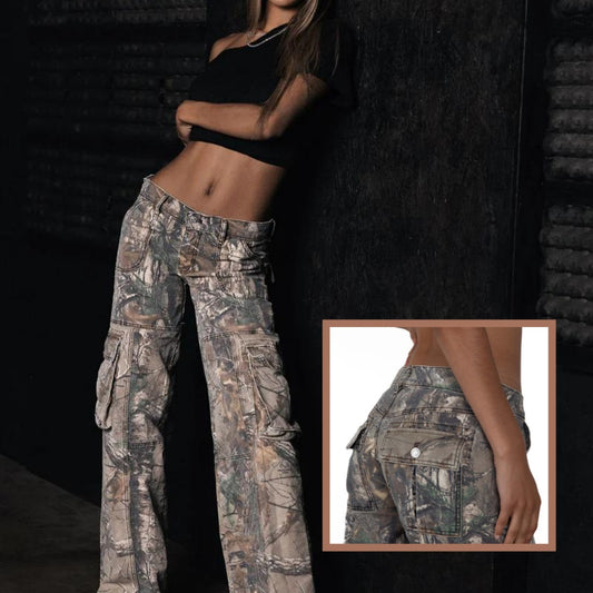 Hip Hop Retro Street Multi-pocket Camouflage Cargo Pants For Women Y2k Hip-hop Cargo Grunge Baggy Trousers