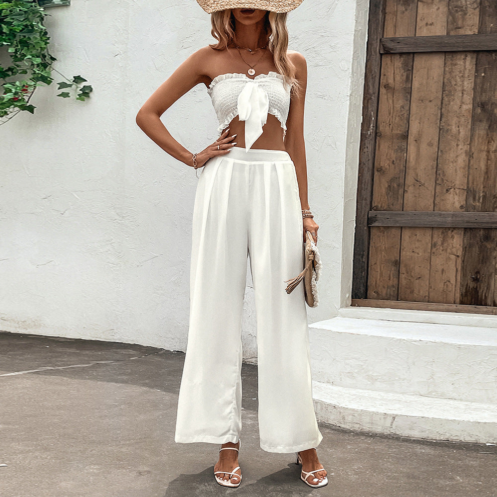 Ruffled Vest Sleeveless Midriff Outfit Long Skirt Suit