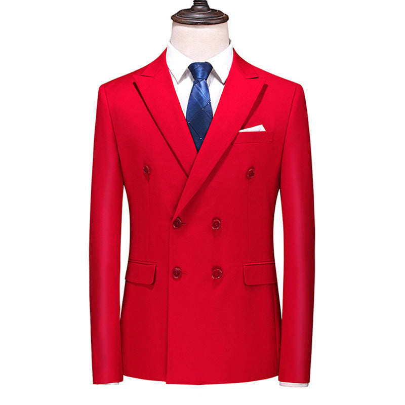 Men's Slim-fit Solid Color Double-row Two-button Suit