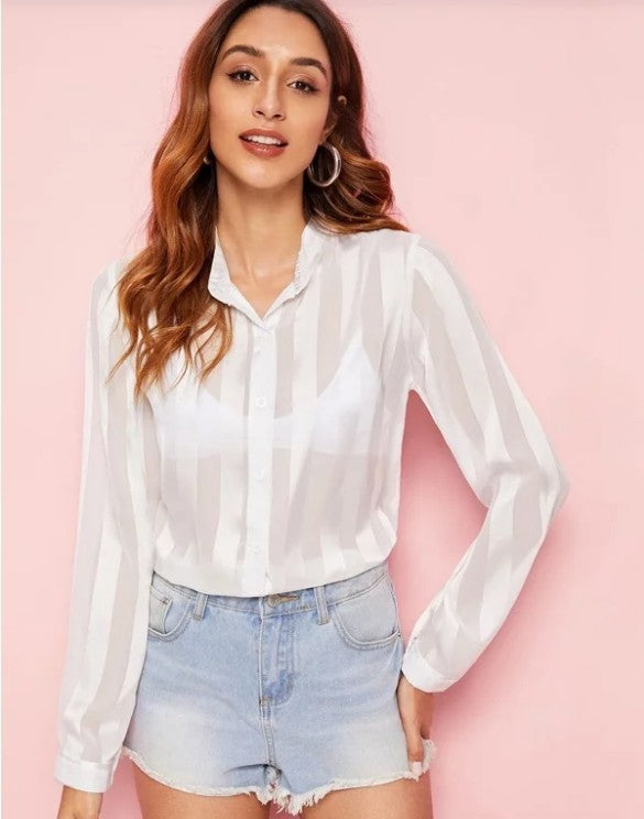 See-through tops striped shirts for sun protection