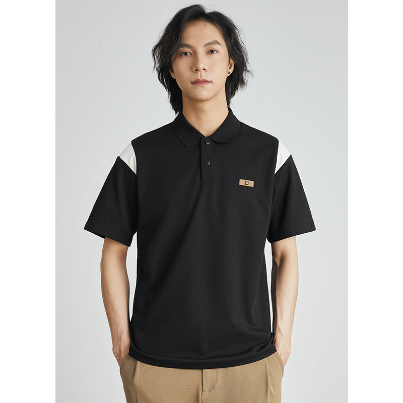 Summer Loose Korean Style Color Contrast Patchwork Polo Shirt