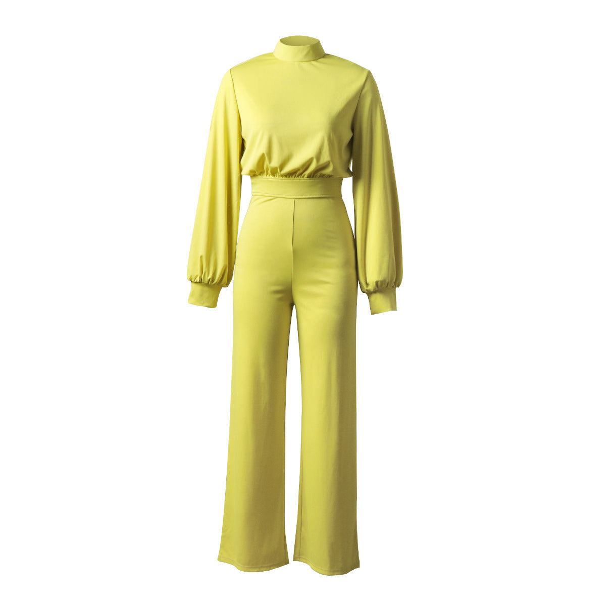 Women's Solid Color Turtleneck Backless Long Sleeves Casual One-piece Trousers