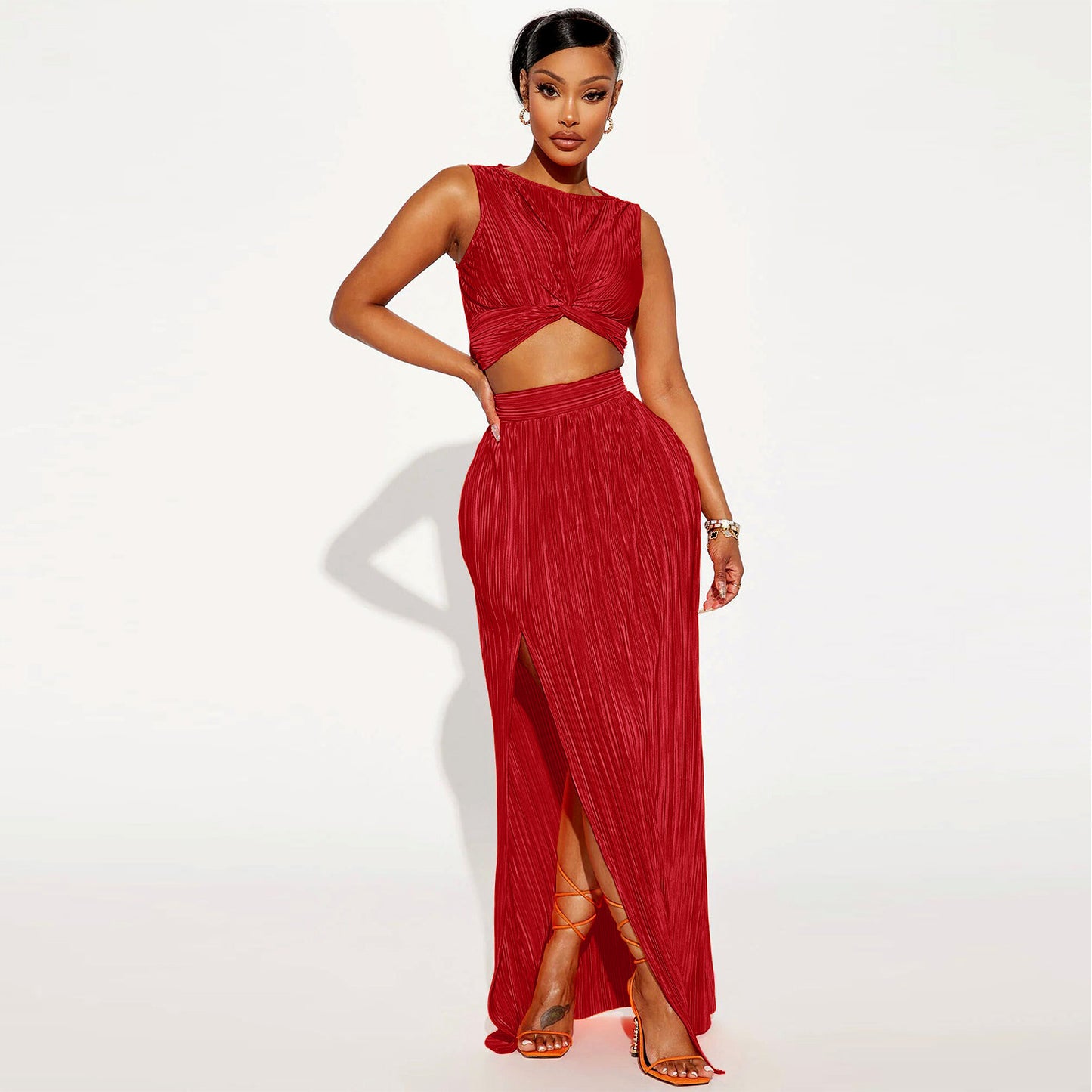 European And American Women's Clothing Slit Dress Two-piece Set