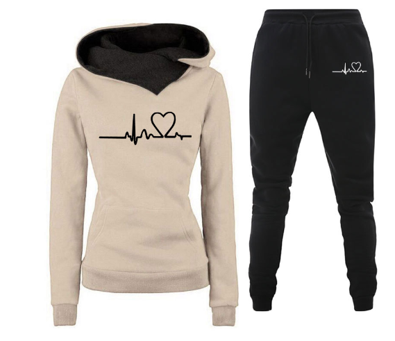 Women Tracksuit Pullovers Hoodies and Black Pants Autumn