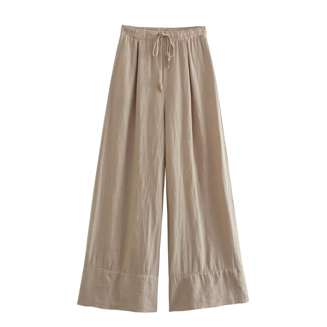 Women's Hanging Collar Linen Top Wide Leg Pants